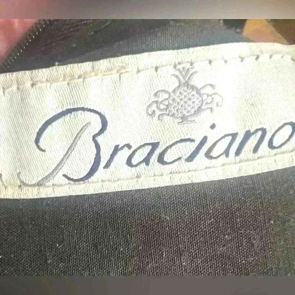 Rare Vintage Brown Leather  Braciano Satchel Purse With Embroidered Horses